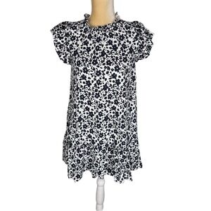 PINCH Navy‎ White Floral Mini Dress Ruffle Sleeves Pockets Size Small